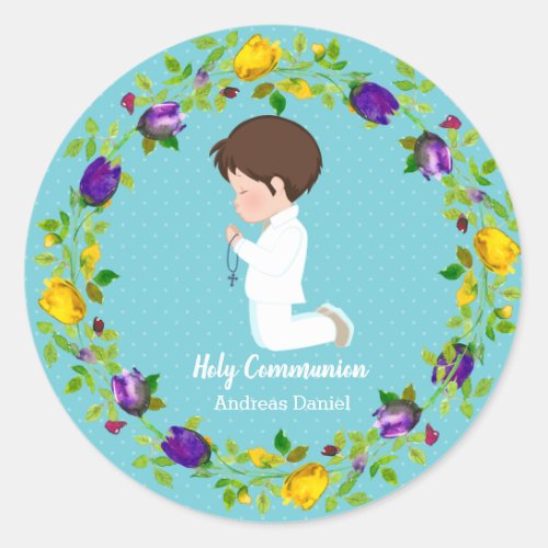 Holy Communion wreath  choose background color Classic Round Sticker