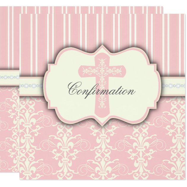 Holy Confirmation Vintage Pink Damask Invitation