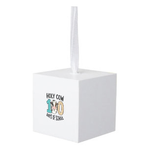 Holy Cow 100 Days of School Vintage Cow Shirt Desi Cube Ornament