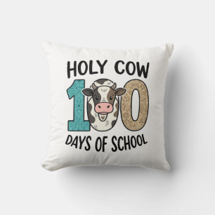 Holy Cow 100 Days of School Vintage Cow Shirt Desi Throw Pillow