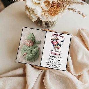 Holy Cow! 1st Birthday Animal First Birthday Invitation