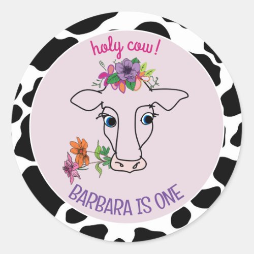 Holy Cow 1st Birthday Classic Round Sticker