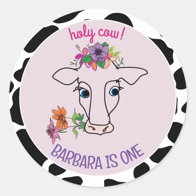 Holy Cow 1st Birthday Classic Round Sticker (Front)