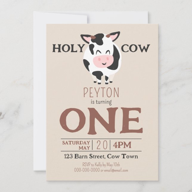 Holy Cow 1st Birthday Farm Animal Party Invitation (Front)