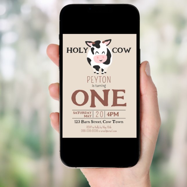 Holy Cow 1st Birthday Farm Animal Party Invitation (Front Digital)