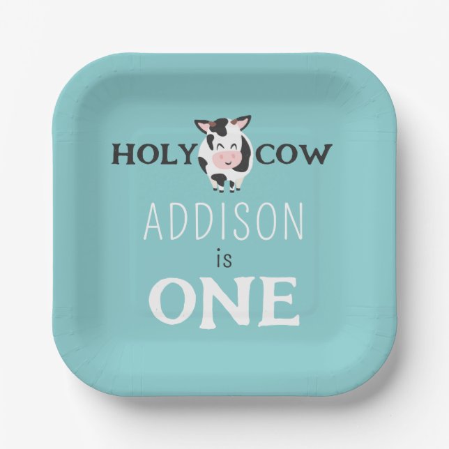Holy Cow 1st Birthday Farm Animal Party Paper Plates (Front)
