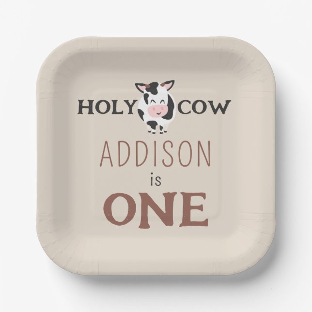 Holy Cow 1st Birthday Farm Animal Party Paper Plates (Front)