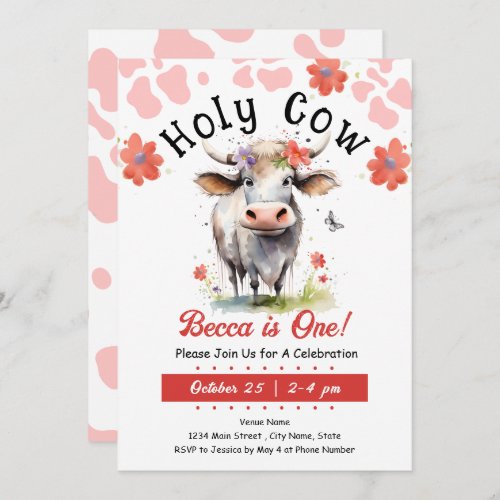 Holy Cow 1st Birthday Girl Invitation