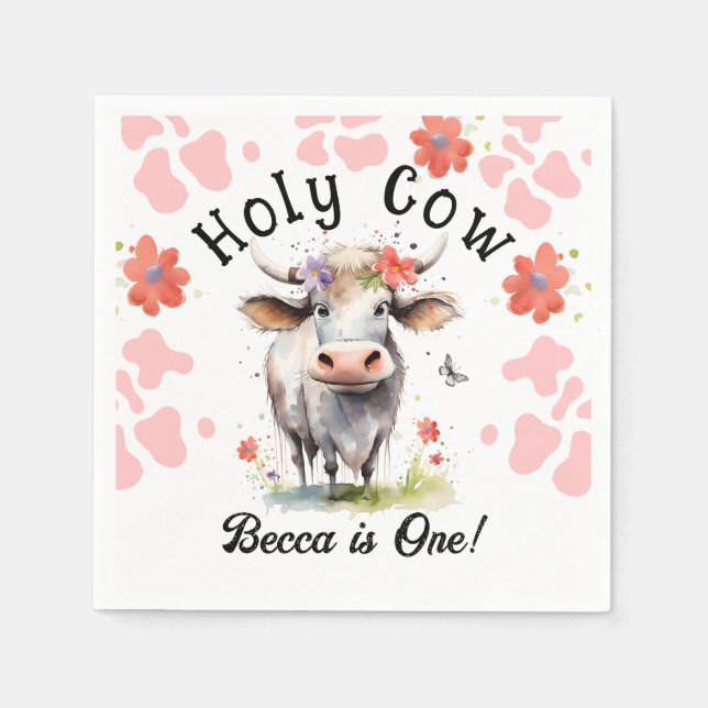 Holy Cow 1st Birthday Girl Napkins (Front)