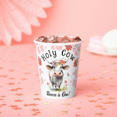 Holy Cow 1st Birthday Girl Paper Cups