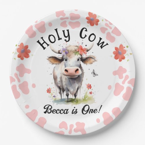 Holy Cow 1st Birthday Girl Paper Plates