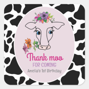 Holy Cow 1st Birthday Thank You Square Sticker