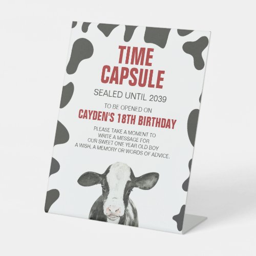 Holy Cow 1st Birthday Time Capsule Poster Pedestal Sign