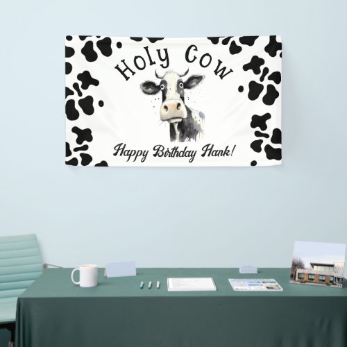 Holy Cow 1st Birthday Watercolor Banner