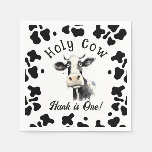 Holy Cow 1st Birthday Watercolor Napkins
