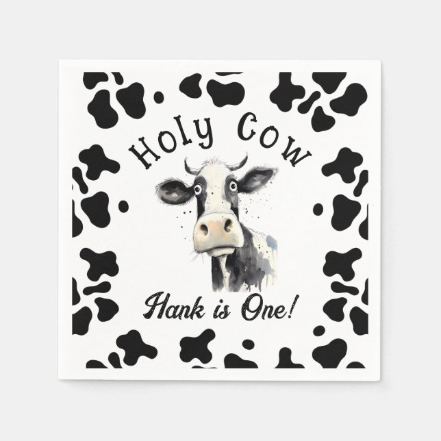 Holy Cow 1st Birthday Watercolor Napkins (Front)