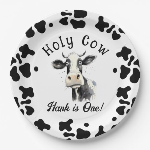 Holy Cow 1st Birthday Watercolor Paper Plates
