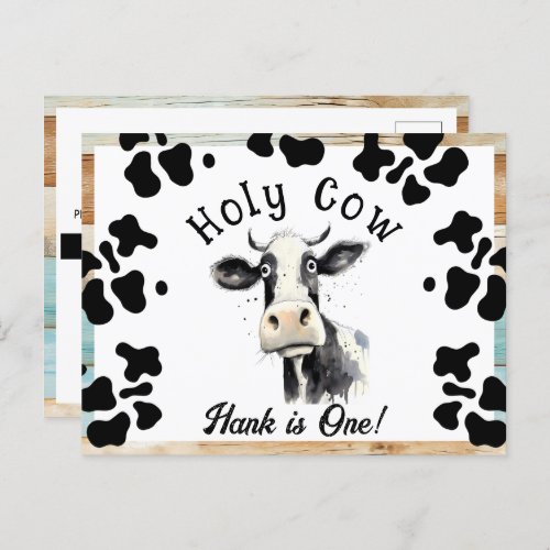 Holy Cow 1st Birthday Watercolor Postcard