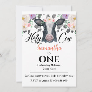Holy Cow 1st First Birthday Invitation