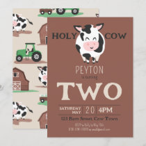 Holy Cow 2nd Birthday Farm Animal Party Invitation