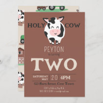 Holy Cow 2nd Birthday Farm Animal Party Invitation