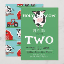 Holy Cow 2nd Birthday Farm Animal Party Invitation