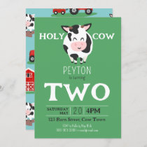 Holy Cow 2nd Birthday Farm Animal Party Invitation