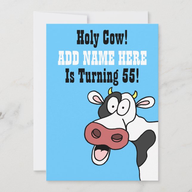 Holy Cow 55th Birthday Funny Cartoon Invite (Front)