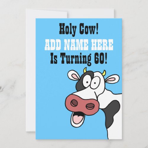 Holy Cow 60th Birthday Funny Cartoon Invite