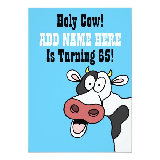 Holy Cow 65th Birthday Funny Cartoon Invite