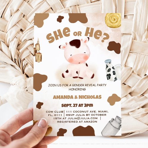 Holy cow animal he or she gender reveal  invitation