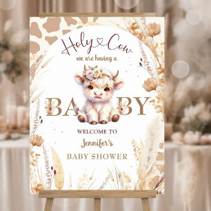 Holy Cow Baby Shower Boho Floral Welcome Sign