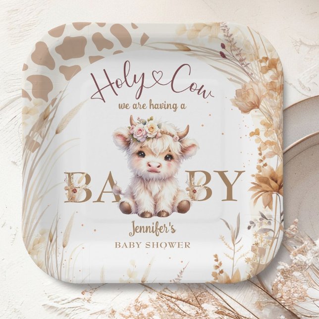 Holy Cow Baby Shower Boho Gender Neutral Paper Plates (Creator Uploaded)