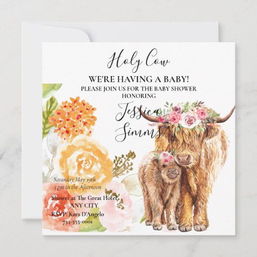 Holy Cow Baby Shower Boho Highland Calf Invitation