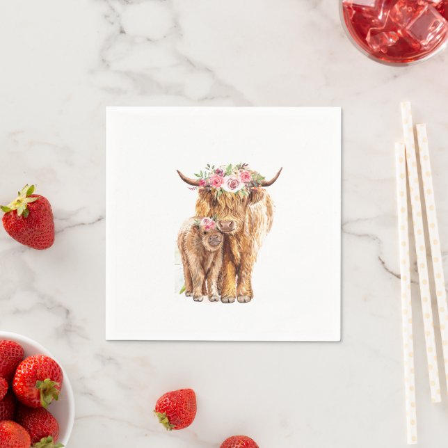 Holy Cow Baby Shower Boho Highland Calf Napkins (Insitu)