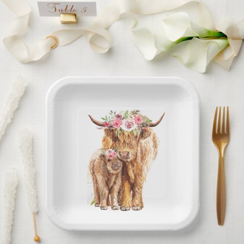 Holy Cow Baby Shower Boho Highland Calf Paper Plates