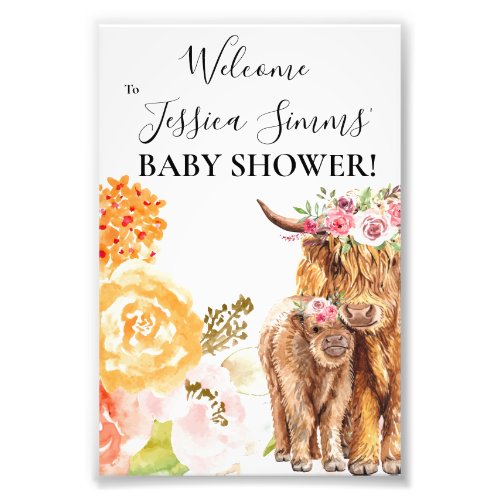 Holy Cow Baby Shower Boho Highland Calf Photo Print