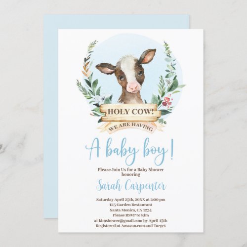 Holy Cow Baby Shower boy Invitation