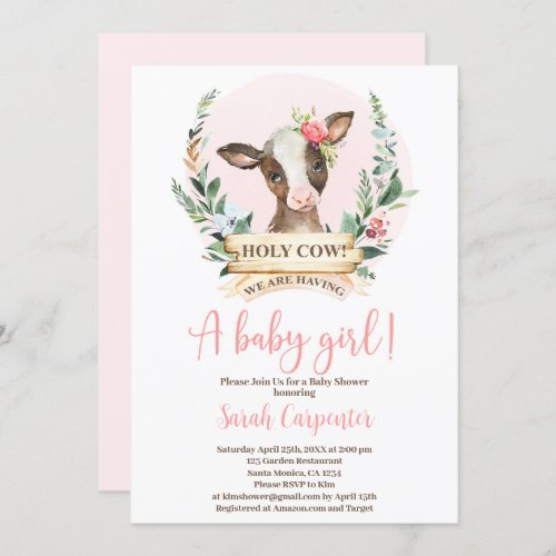 Holy Cow Baby Shower girl Invitation