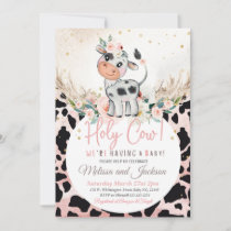 Holy Cow Baby Shower Invitation Cow Boho Pampas