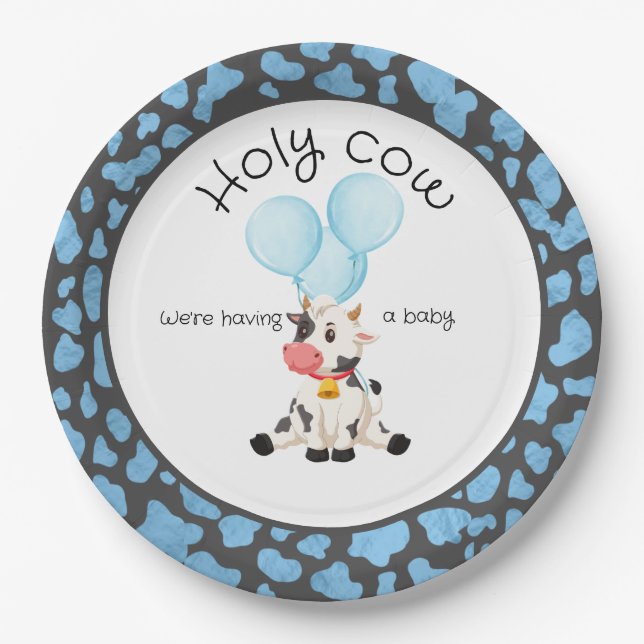 Holy Cow Baby Shower Invitation Paper Plates (Front)