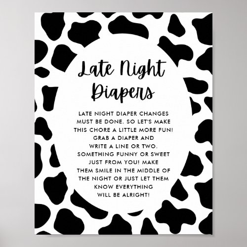 Holy Cow Baby Shower Late Night Diapers Sign
