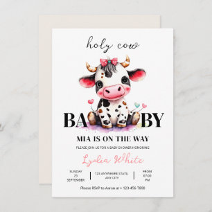 Holy Cow Baby Shower Minimalist girl baby shower Invitation