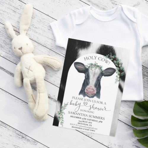 Holy Cow Baby Shower Spots Eucalyptus   Invitation