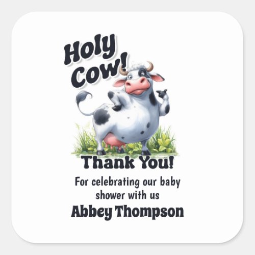 Holy Cow Baby Shower Thank You Square Sticker