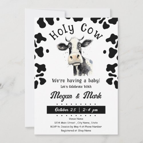 Holy Cow Baby Shower Watercolor Invitation