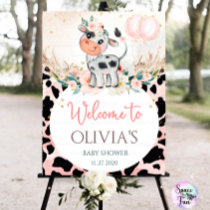 Holy Cow Baby Shower Welcome sign Cow Boho Pampas