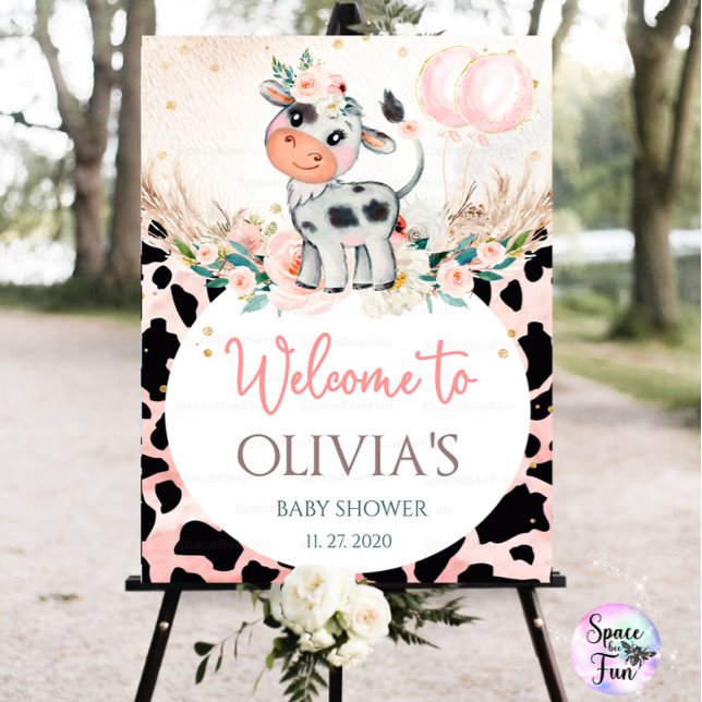 Holy Cow Baby Shower Welcome sign Cow Boho Pampas  (Creator Uploaded)