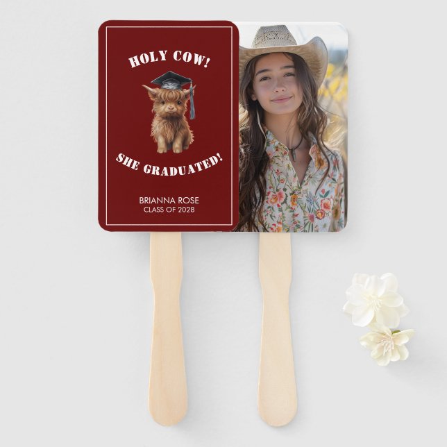 Holy Cow! Barn Red Graduation  Hand Fan (Front and Back)