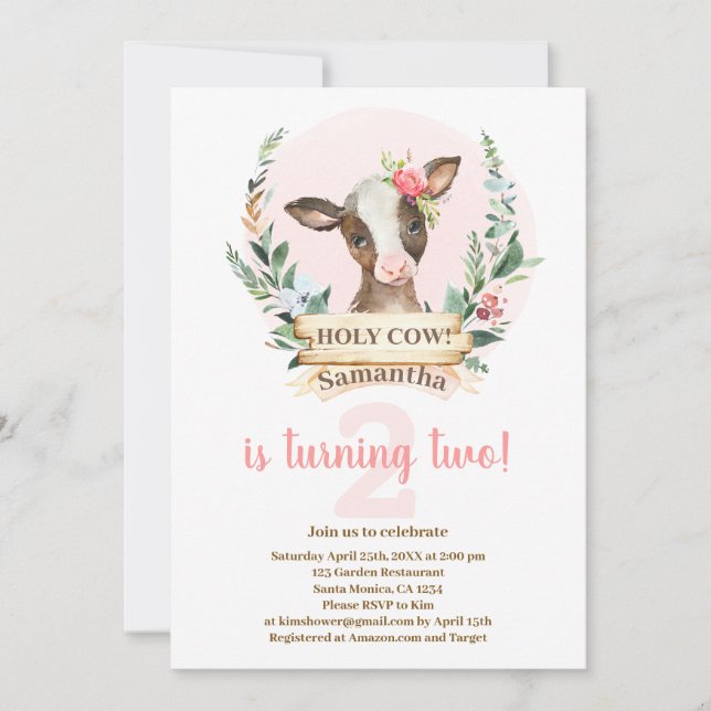 Holy Cow Birthday Girl Invitation  (Front)